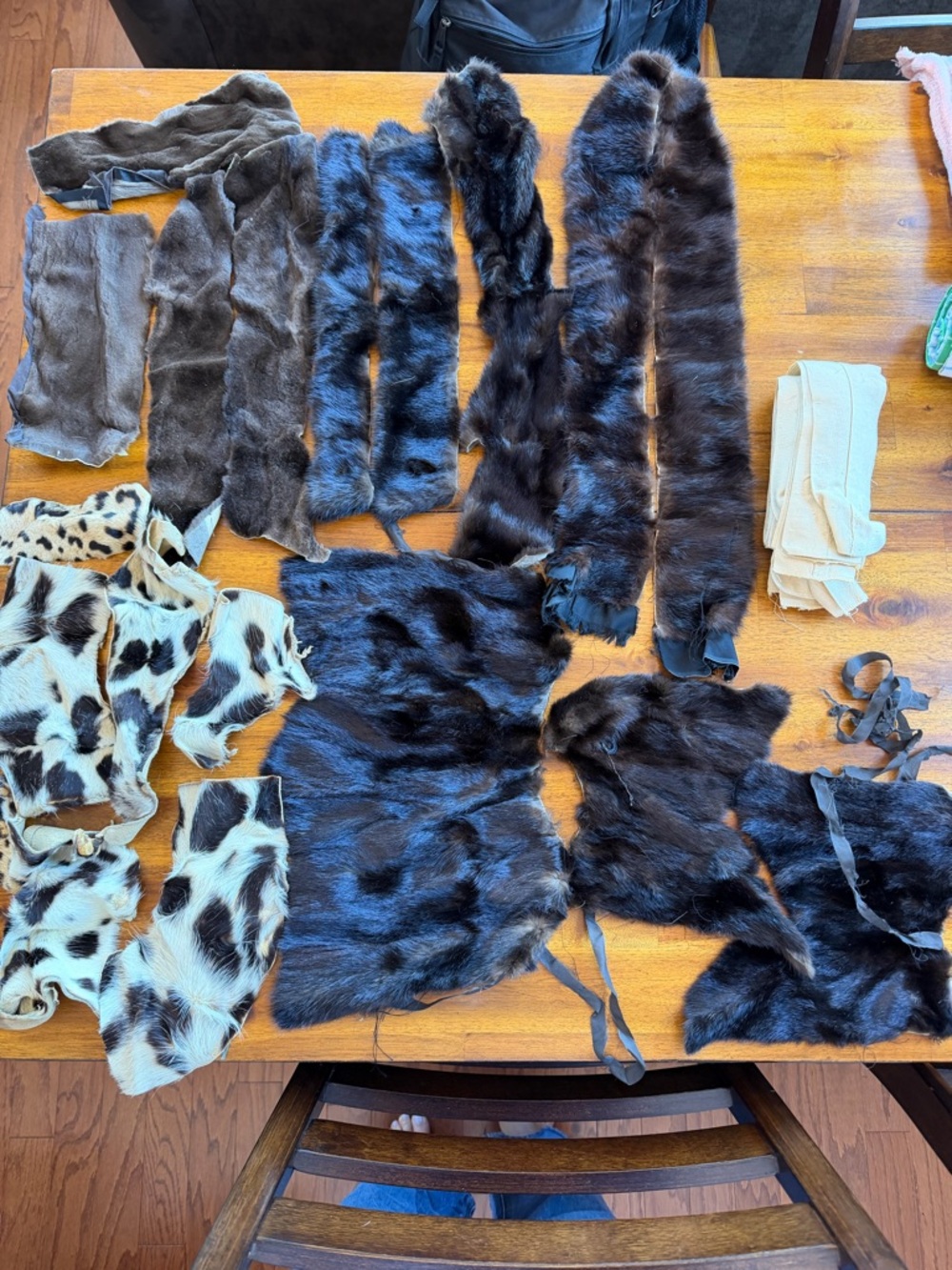 Assorted Real Fur Pelts and Strips - Dark Brown & Spotted Pieces; cheetah, mink